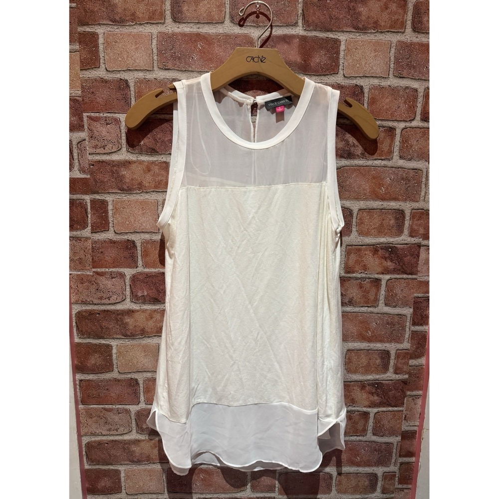 Vince Camuto Sleeveless Top Womens Small White‎ Sheer Drapey Flowy Blouse Casual